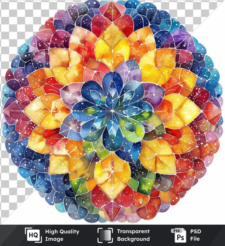 PSD psd con símbolo de mosaico vectorial abstracto transparente caleidoscopio mandala multicolor en un fondo aislado