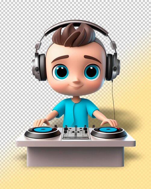 PSD simpatico cartone animato 3d ragazzo dj