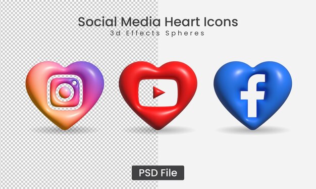 Psd Social media 3d icone del cuore