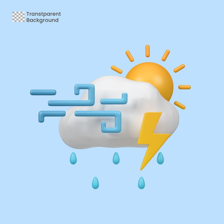 PSD psd sol lluvia tormenta ventoso icono aislado 3d render ilustración