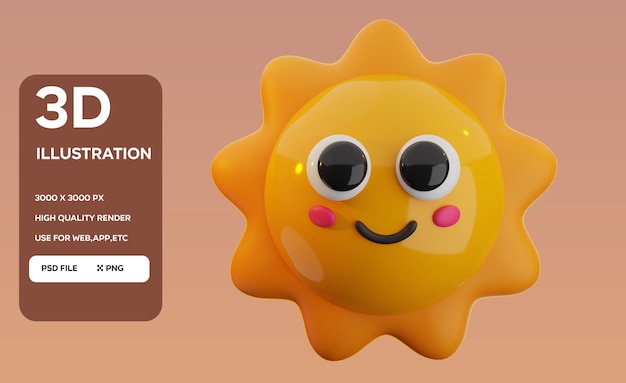 PSD Sonnenschein mit Lächel-Ausdruck 3D-Illustration