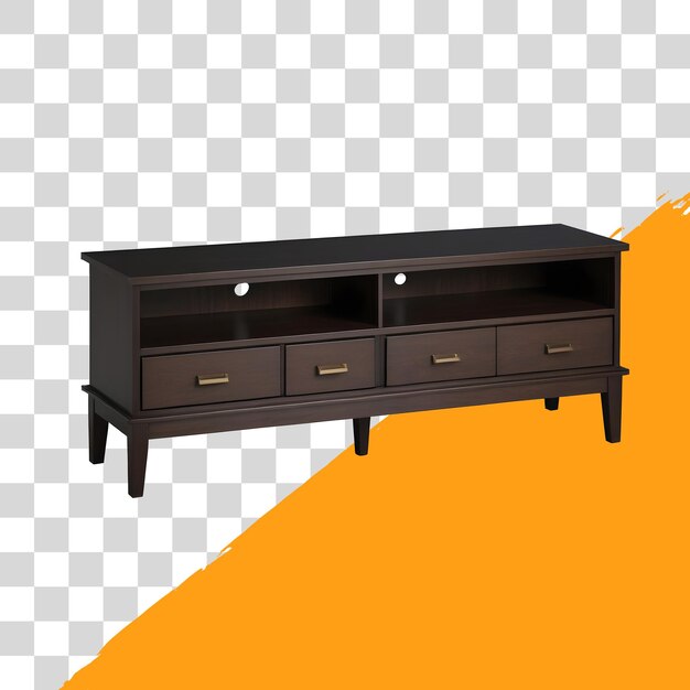 psd soporte de TV de madera negro aislado en fondo transparente png