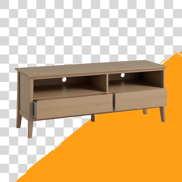 psd soporte de TV de madera negro aislado en fondo transparente png
