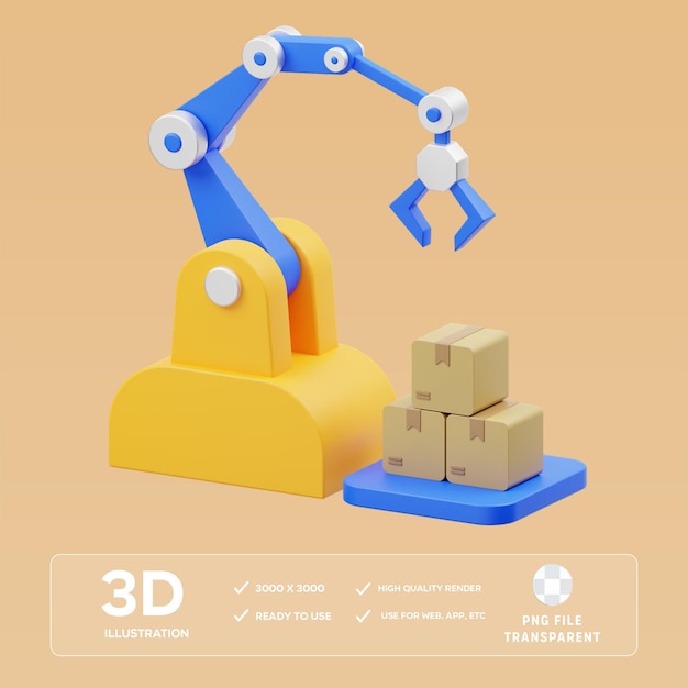 PSD-Sortierpakete mit 3D-Illustration des Robots