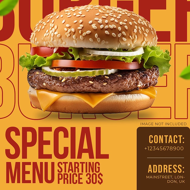 PSD Special Delicious Burger Collection Design-Konzept für soziale Medien Instagram-Post