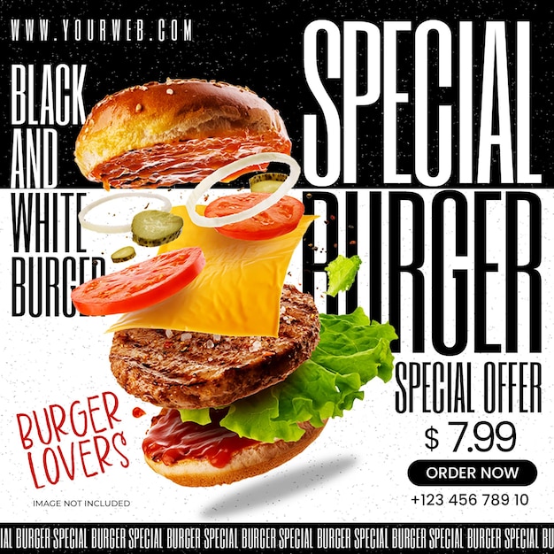PSD-Spezial-Burger-Food-Restaurant-Promotionsdesign für soziale Medien und Instagram-Post-Vorlage