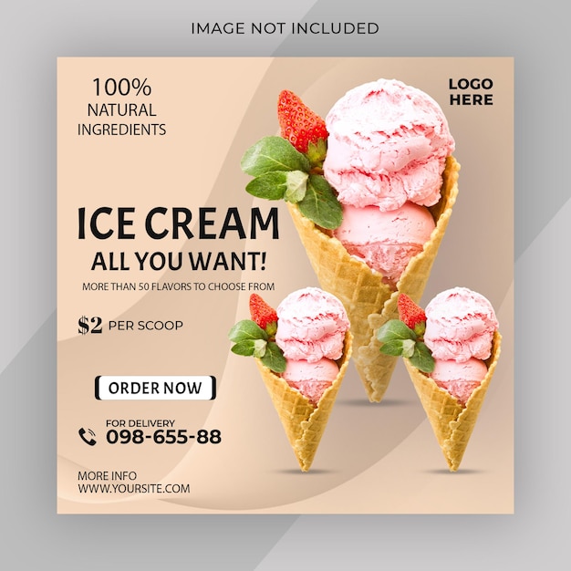 PSD-spezielles köstliches Eis-Social-Media-Instagram-Post-Banner-Design