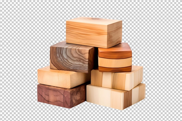 PSD psd stack of wooden butcher blocks isolated on transparent background
