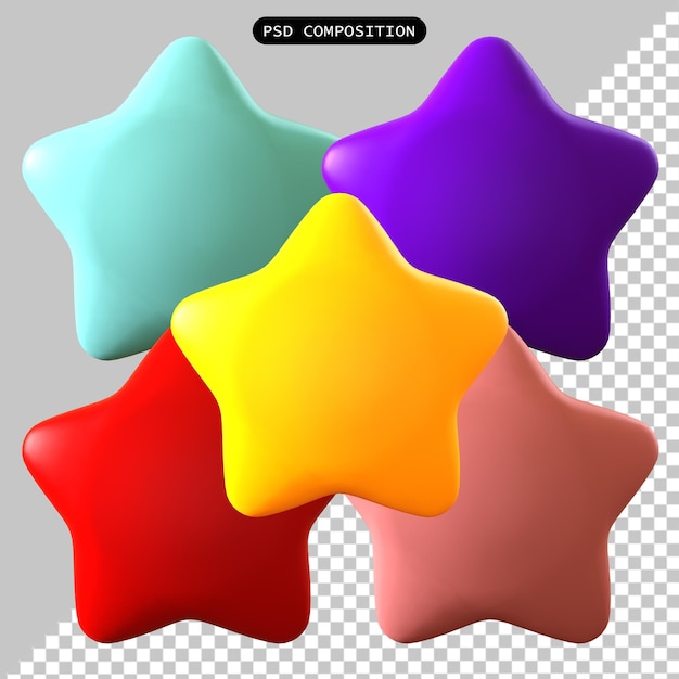 PSD Stars 3d Icon pack isolated 3D Render illustration
