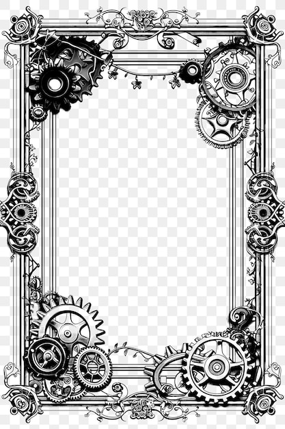 PSD psd de steampunk frame art avec des engrenages et des décorations de roue dentée bord cnc frame tattoo art concept