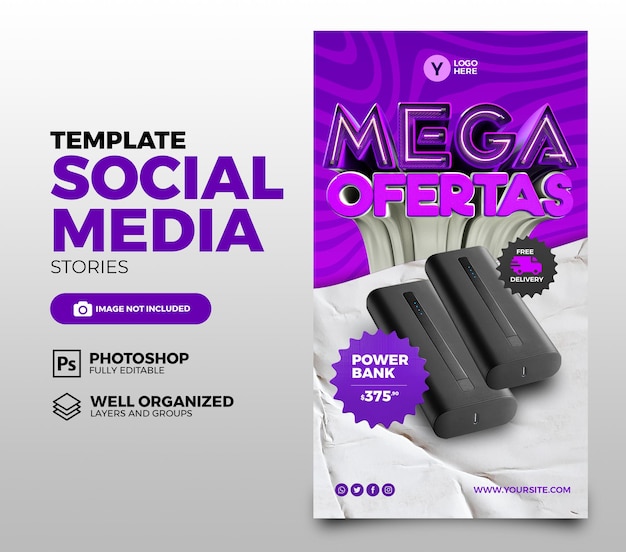 PSD psd stories mega offer 3d render stamp diseño de plantilla de redes sociales hasta 50 de descuento