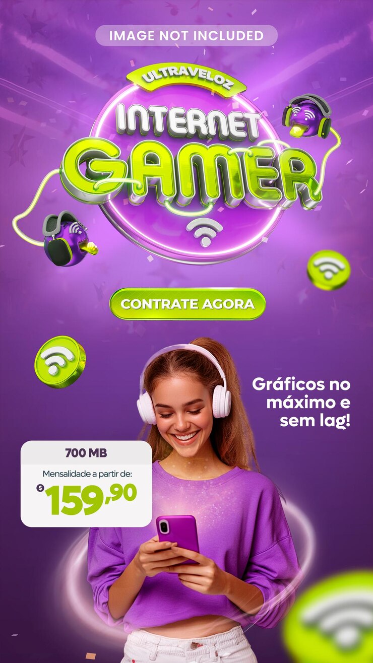 PSD psd story internet gamer sem lag com selo 3d