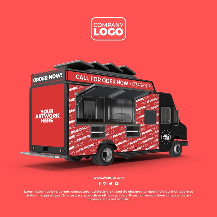 PSD Street Food Truck Mockup con sfondo alfa