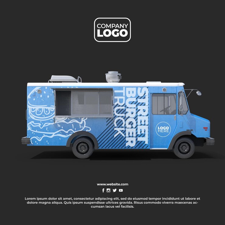 PSD Street Food Truck Mockup con sfondo alfa