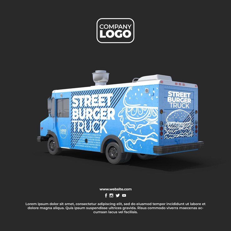 PSD Street Food Truck Mockup con sfondo alfa