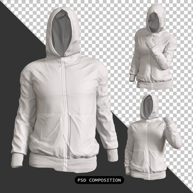 Psd suéter con capucha hombre pack cloth moda aislada 3d ilustración de renderización