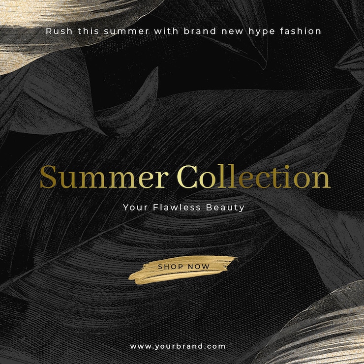 PSD psd summer collection with black background and leaf texture instagram post template