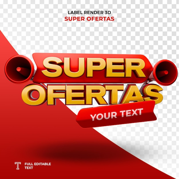 PSD Super Offers 3d rende l'etichetta isolata in portoghese su uno sfondo trasparente