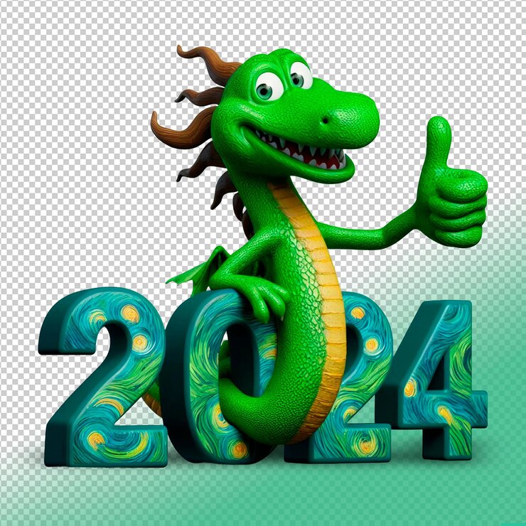 PSD psd symbol of year 2024 green dragon on a transparent background