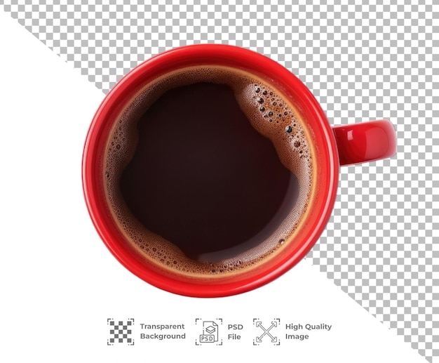 PSD Taça de café vermelha isolada na vista superior com fundo transparente