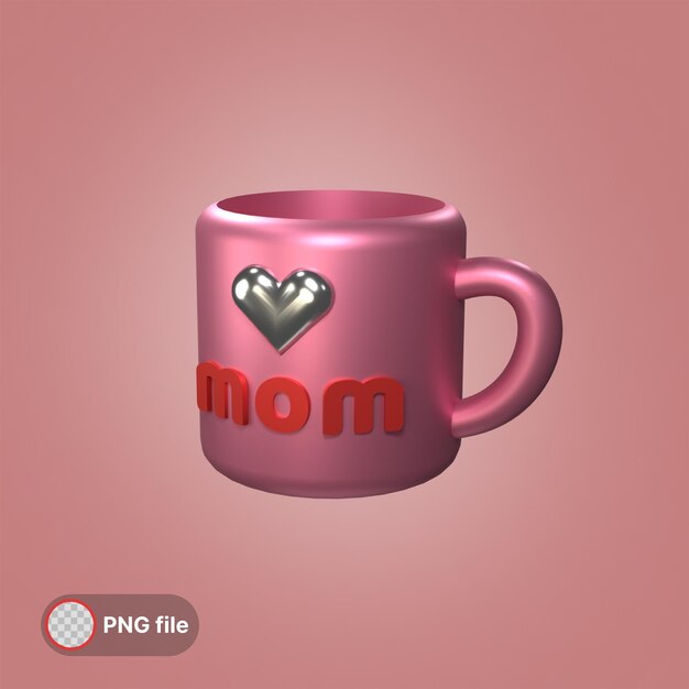 PSD psd taza de amor madre día de la madre ilustración 3d