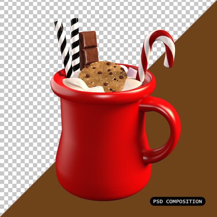 PSD psd taza de navidad con caramelo de mermelada aislado ilustración de renderización en 3d