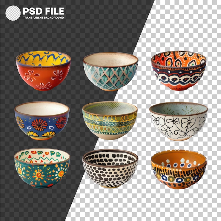 PSD psd tazas de cerâmica decorativas com padrões intrincados