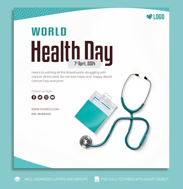 Psd template banner e flyer post de mídia social do dia mundial da saúde