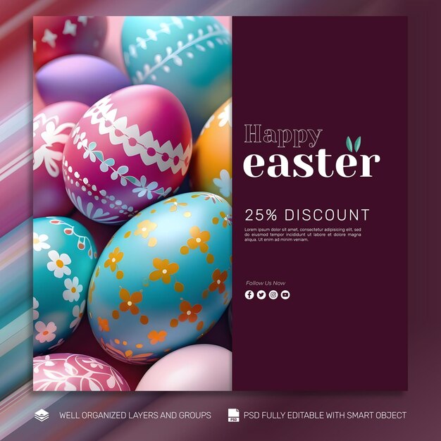 Psd template banner y flyer publicaciones en las redes sociales del día de pascua