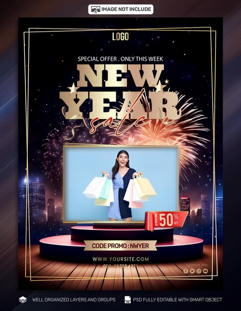 PSD psd template banner y flyer venta de víspera de año nuevo publicación en las redes sociales