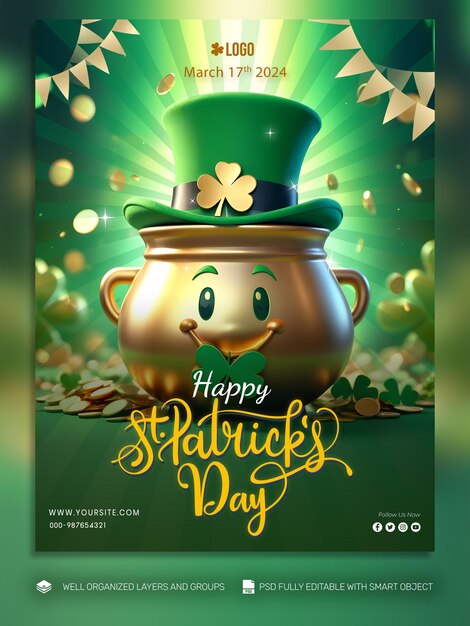 Psd template banner und flyer patricks day social media post