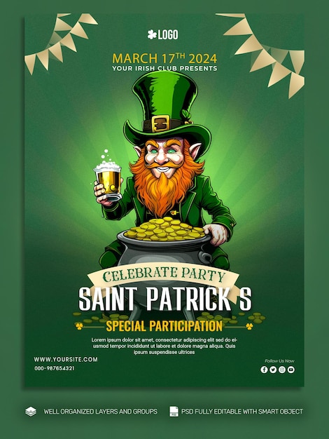 PSD psd template banner und flyer patricks day social media post