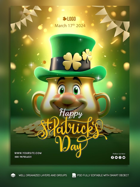 Psd template banner und flyer patricks day social media post