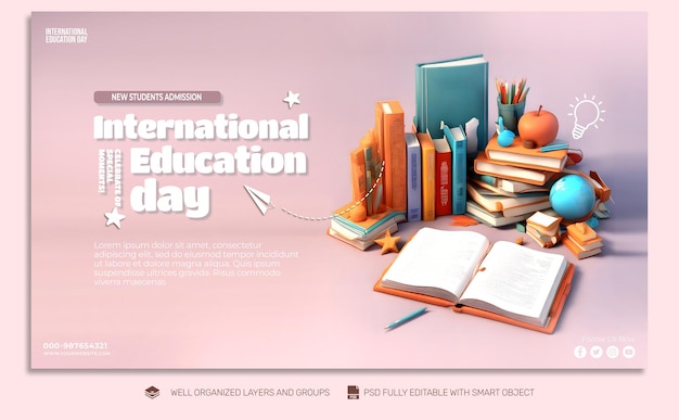 PSD TEMPLATE Banner und Flyer Social Media-Post zum Internationalen Bildungstag