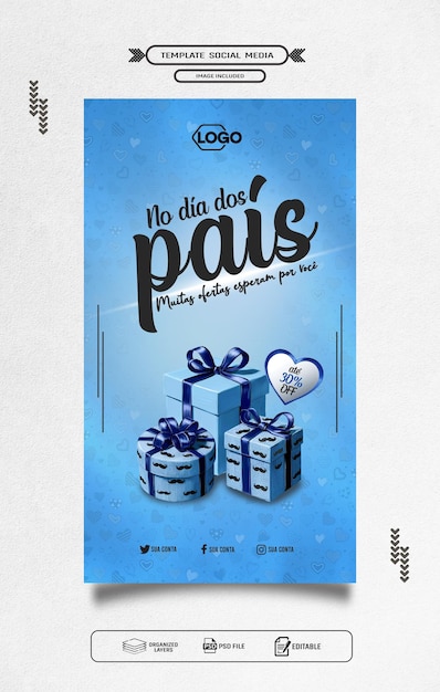 Psd template caixas de presente azul dia dos pais