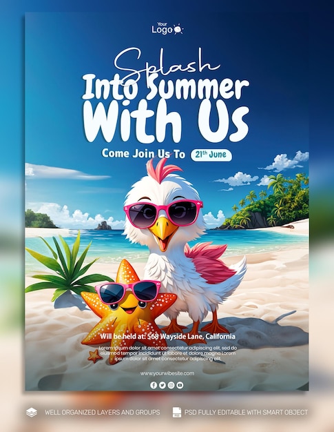 Psd template flyer amp banner invitación de verano envío en las redes sociales