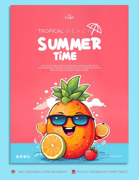 Psd template flyer amp banner invitación de verano para el verano