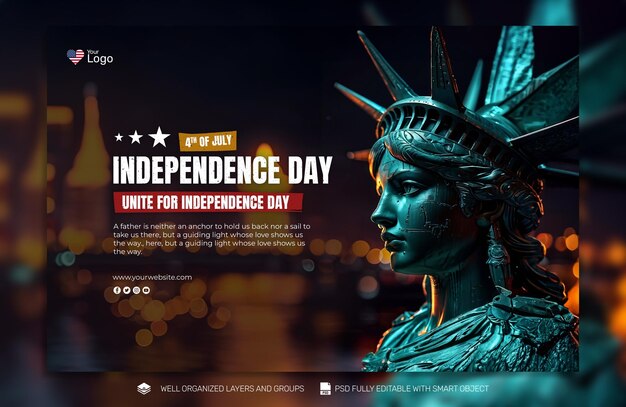 PSD psd template flyer amp banner post de mídia social do dia da independência americana