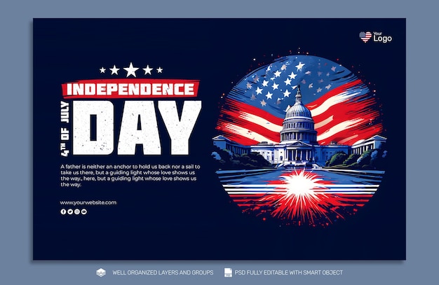 Psd template flyer amp banner post en las redes sociales del día de la independencia estadounidense