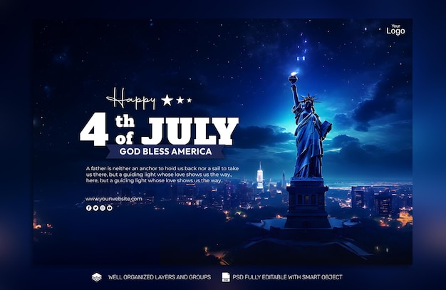 Psd template flyer amp banner post en las redes sociales del día de la independencia estadounidense