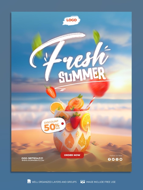 Psd template sommerverkauf social-media-post feed flyer banner