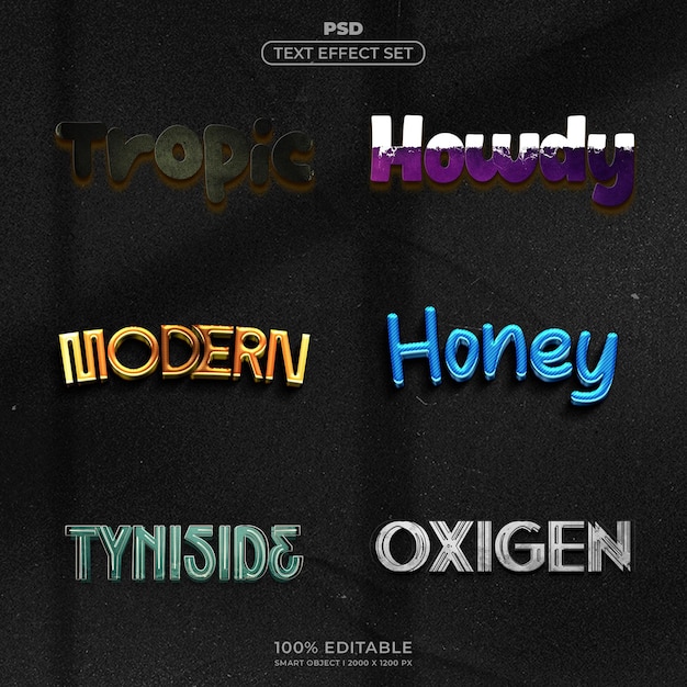 PSD-Text-Effekt-Set mit stilvoller 3D-Typographie