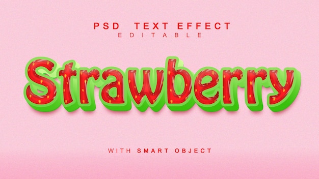 Psd-texteffekt mit erdbeereffekt kann text mit intelligentem objekt bearbeiten