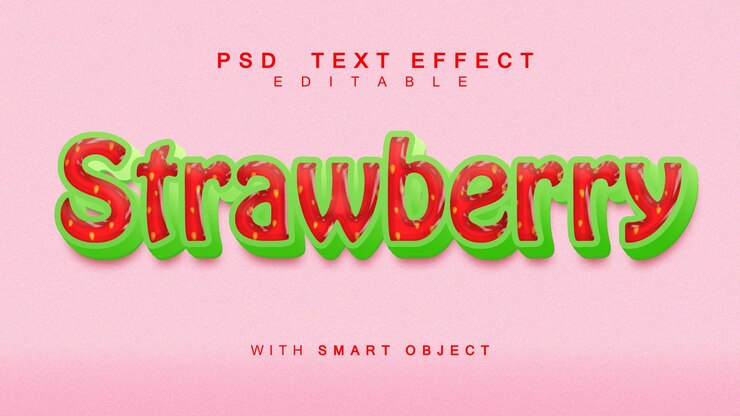 PSD psd-texteffekt mit erdbeereffekt kann text mit intelligentem objekt bearbeiten