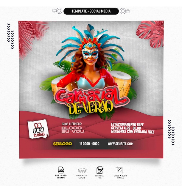 PSD psd texto 3d de carnaval folia