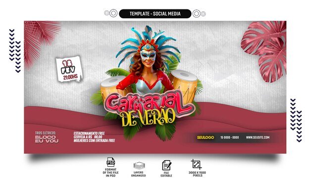 PSD psd texto 3d de carnaval folia