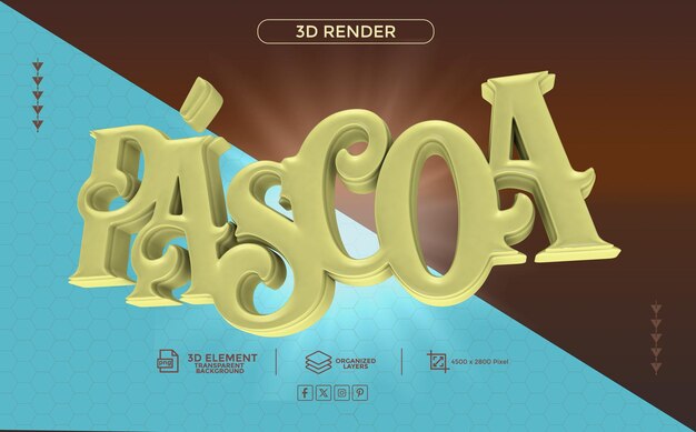 PSD_Texto 3d para temas de composicao do dia de pascoa Brasil