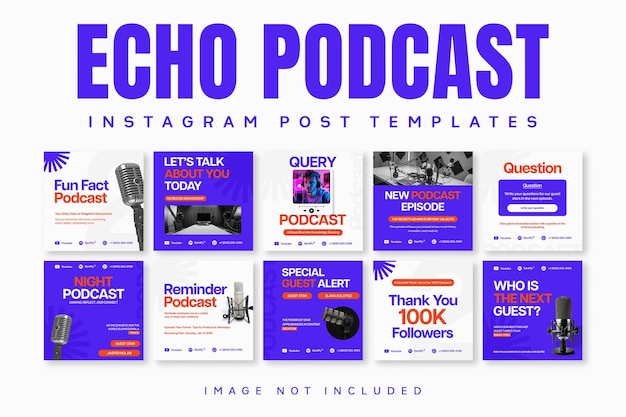 PSD The Bundle of Podcasting Echo Design per i social media e il modello di post di Instagram