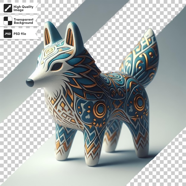 PSD-Tierfigur auf einem Holzspielzeug Holzwolf-Spielzeug auf durchsichtigem Hintergrund