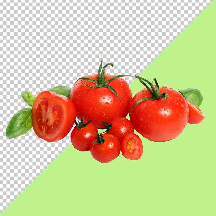 PSD Tomates grandes rojos frescos sobre un fondo blanco con fondo transparente